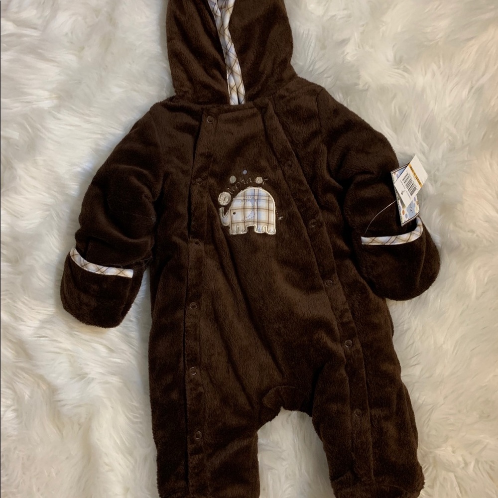 Little by Little fleece hooded onesie, 0-3M